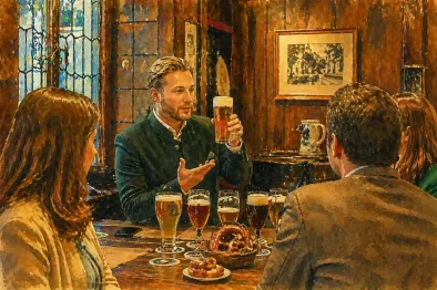 Biersommelier bei exklusiver Bierführung in München mit Verkostung in traditionellem Wirtshaus